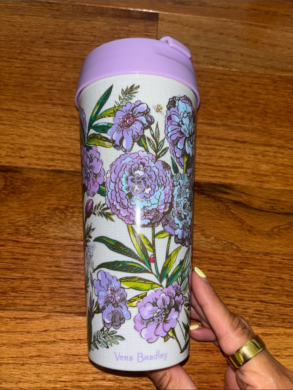 Vera Bradley Purple Multicolor Mural Garden Insulated Travel Mug